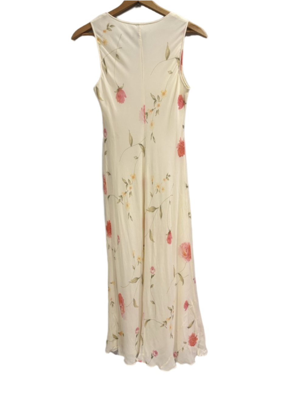 VTG Vintage Ann Taylor Y2K 100% Silk Cream Pink Floral Column Maxi Dress - Picture 5 of 7